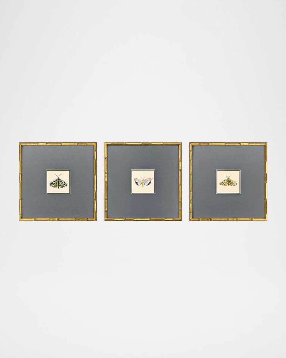 "Pastel Moths I" Framed Giclees by Farida Zaman, Set of 3
